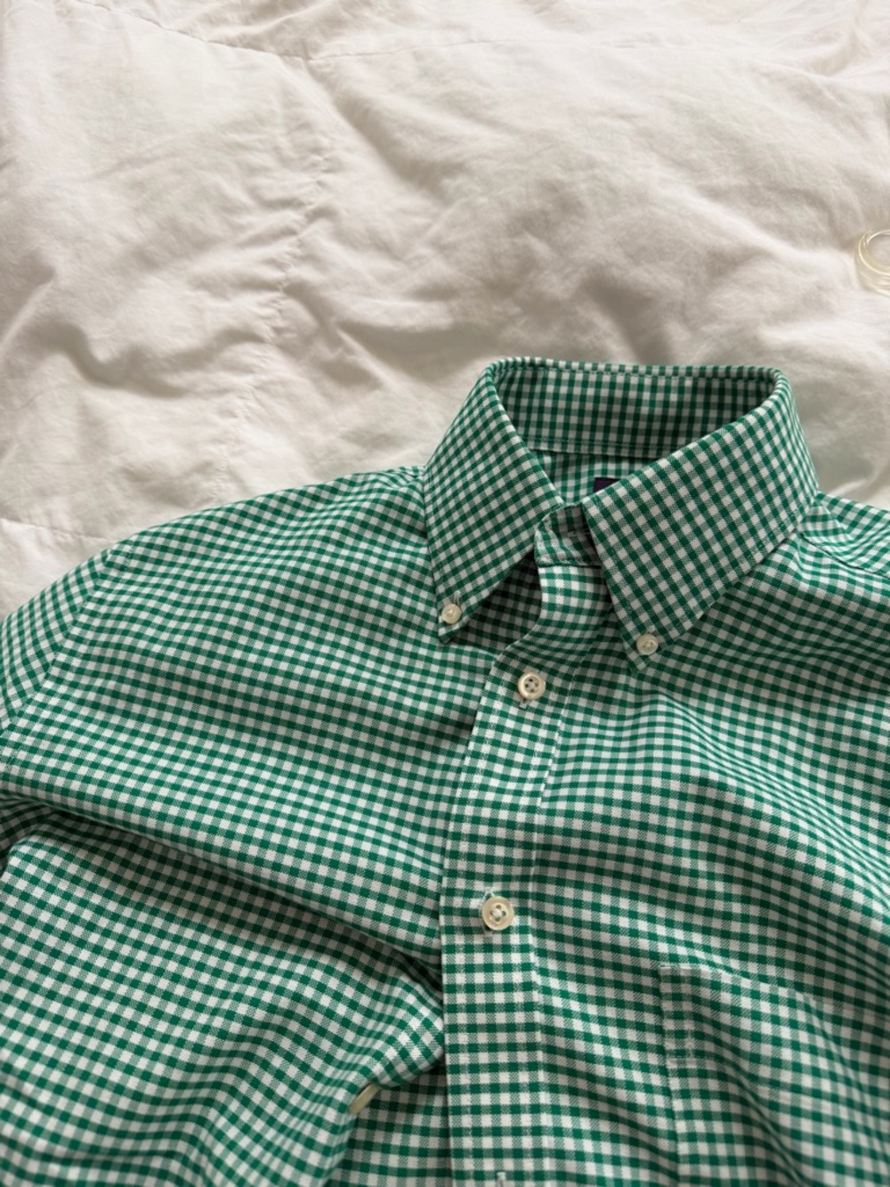 Stafford Green and White Gingham Button-Down Shirt with Pocket